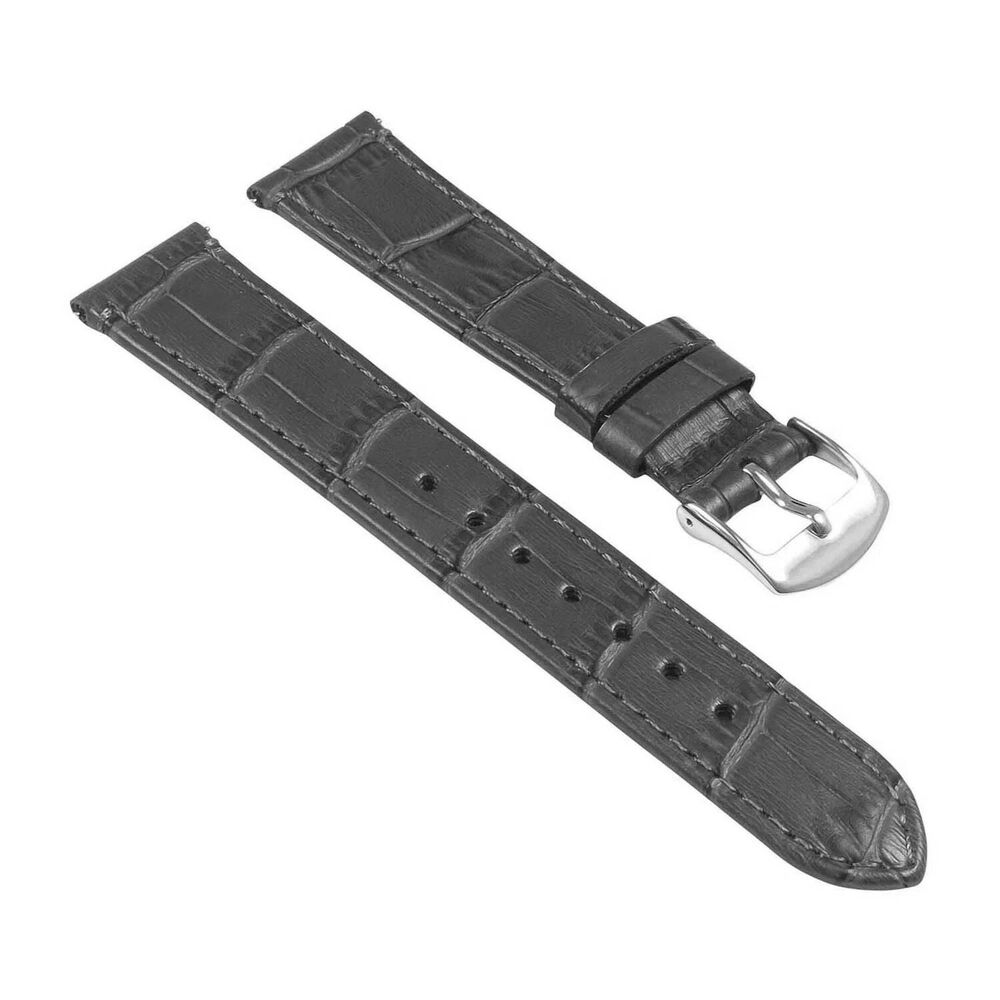 Genuine Leather Alligator Embossed Padded Leather Watch Band Strap in Grey 22mm